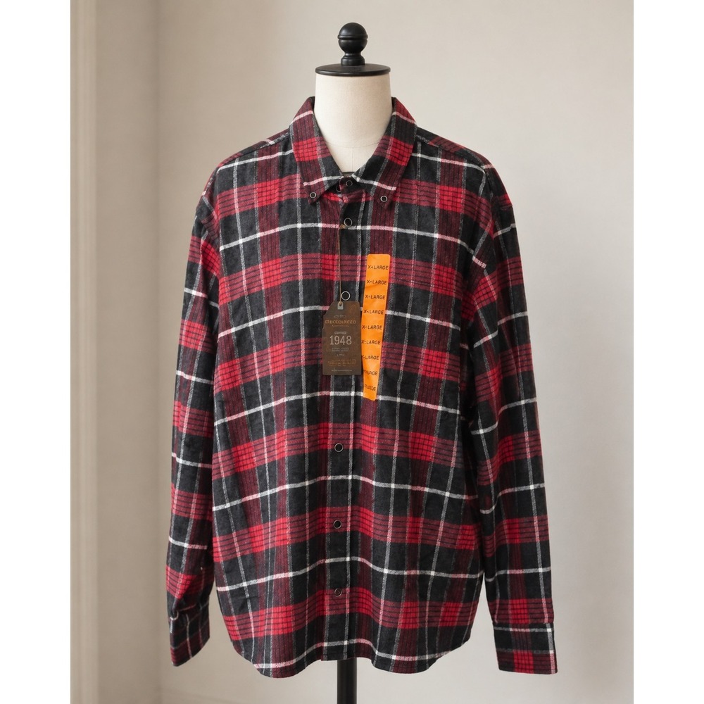 Mens Original Weatherproof Vintage Red Black Plaid Long Sleeve Button Up Shirt